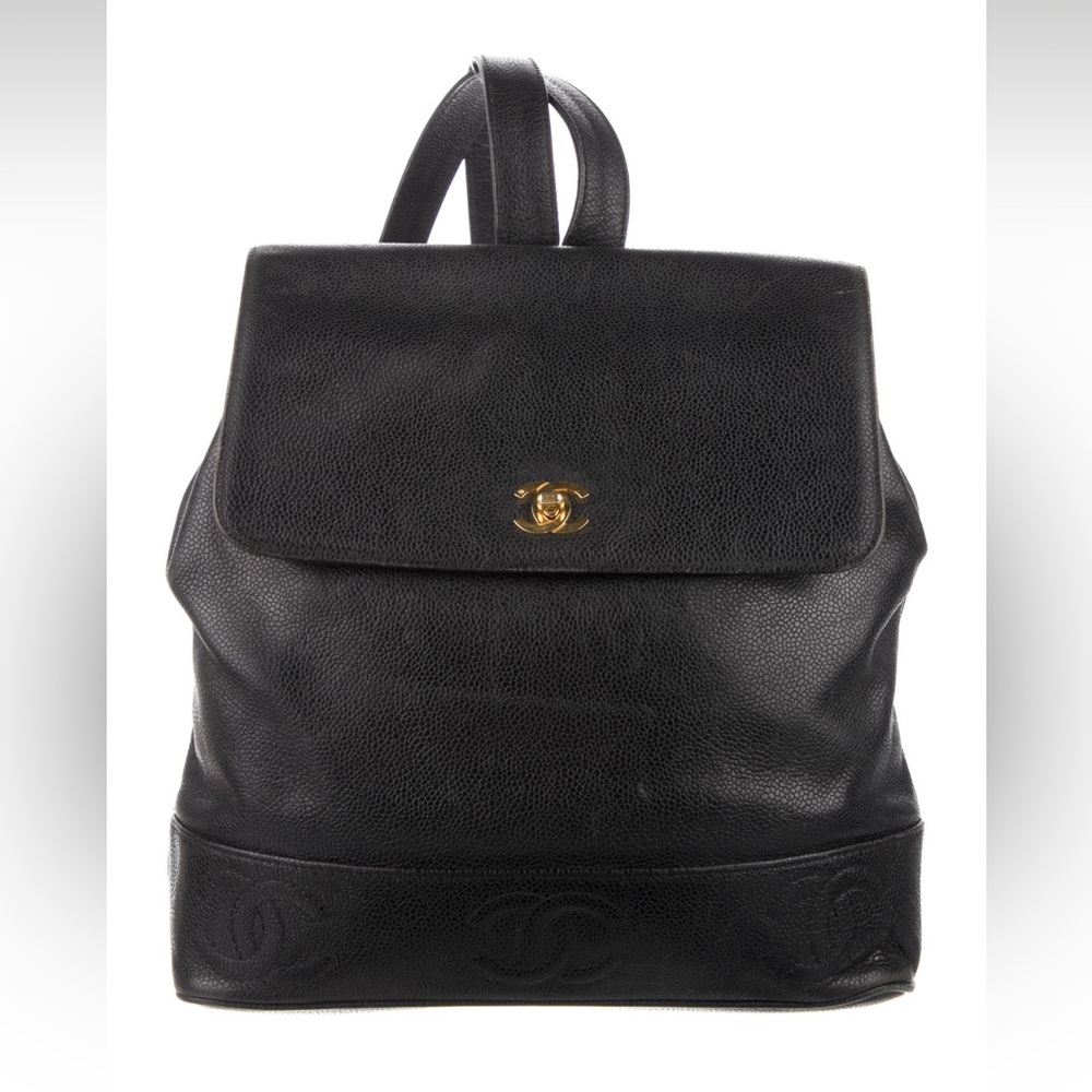CHANEL vintage caviar backpack gold hardware